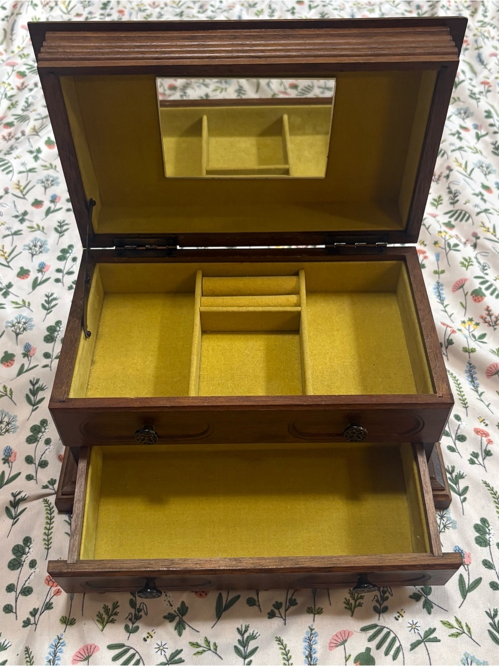 Wood Jewelry Box with Yellow Velvet Lining
